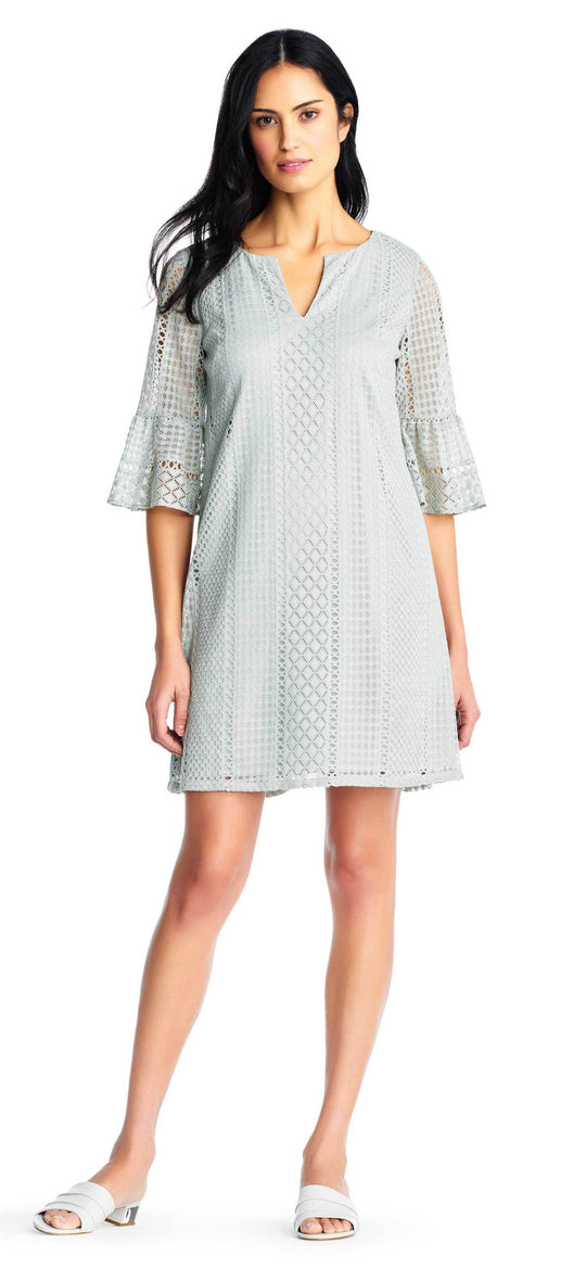 Adrianna Papell - AP1D102205 Striped Scoop A-Line Cocktail Dress In Gray