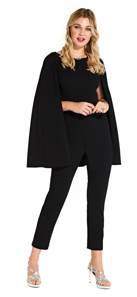 Adrianna Papell - AP1D102917 Crepe Formal Jumpsuit with Cape In Black