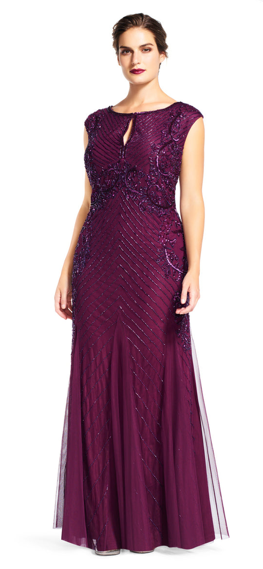 Adrianna Papell - AP1E200211 Sequined Keyhole Trumpet Gown in Purple