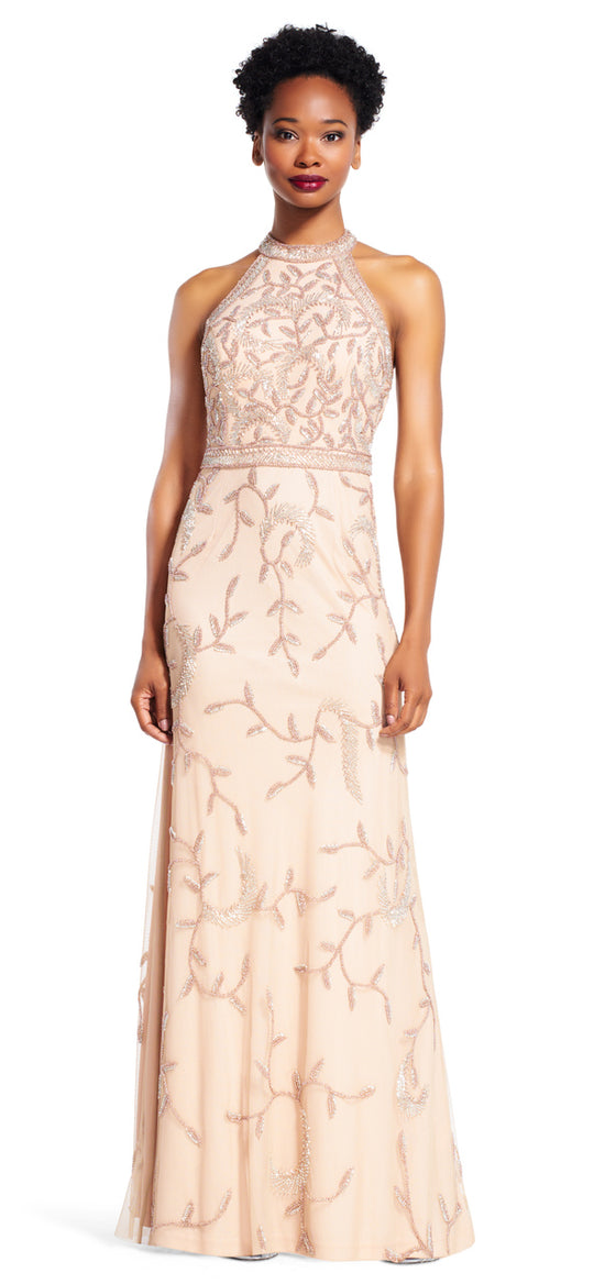Adrianna Papell - Beaded Halter Neck Dress AP1E200275 in Gray and Pink