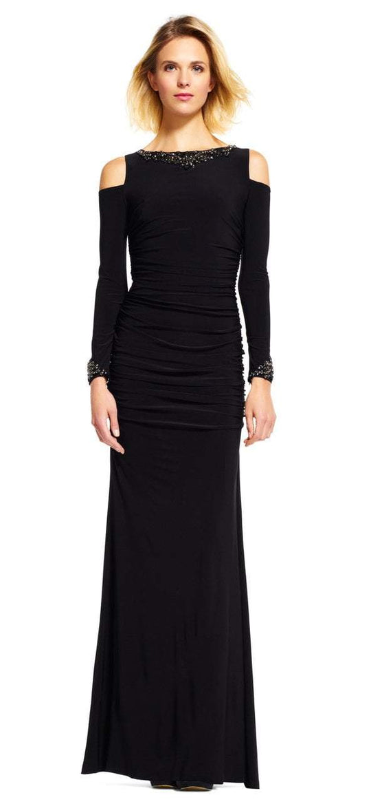 Adrianna Papell - AP1E200716 Cold Shoulder Ruched Evening Gown in Black