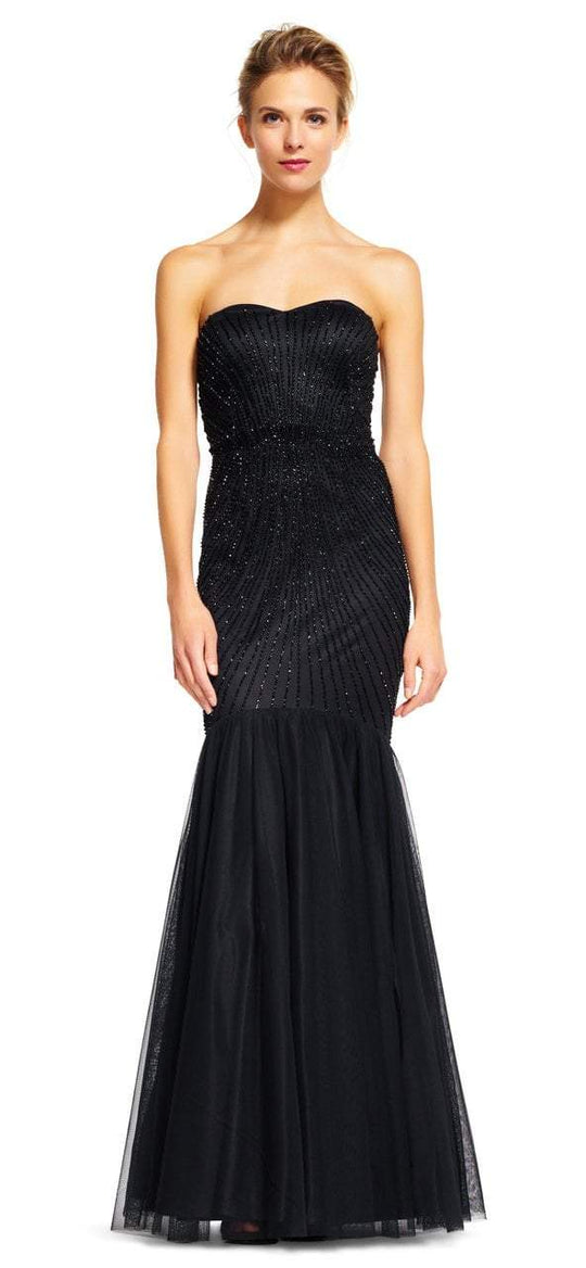 Adrianna Papell - AP1E200879 Strapless Beaded Tulle Mermaid Gown   in Black
