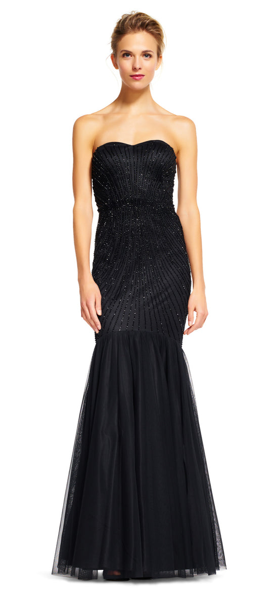 Adrianna Papell - Beaded Tulle Mermaid Gown AP1E200879 in Black