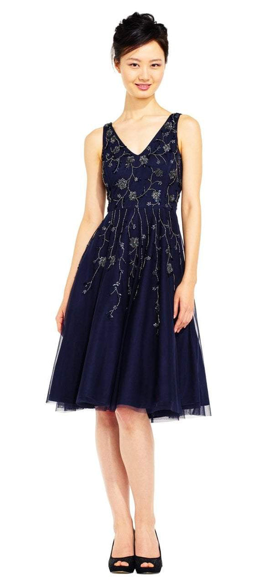 Adrianna Papell - AP1E201275 Embellished V-neck A-line Dress in Blue