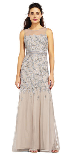 Adrianna Papell - AP1E201284 Beaded Illusion Sleeveless Evening Dress in Silver