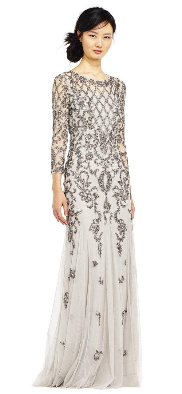 Adrianna Papell - AP1E201333 Beaded Jewel A-line Gown in Silver