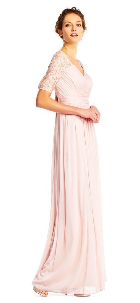 Adrianna Papell - Half Sleeve Pin-Tucked Bodice Long Gown AP1E201417 In Pink
