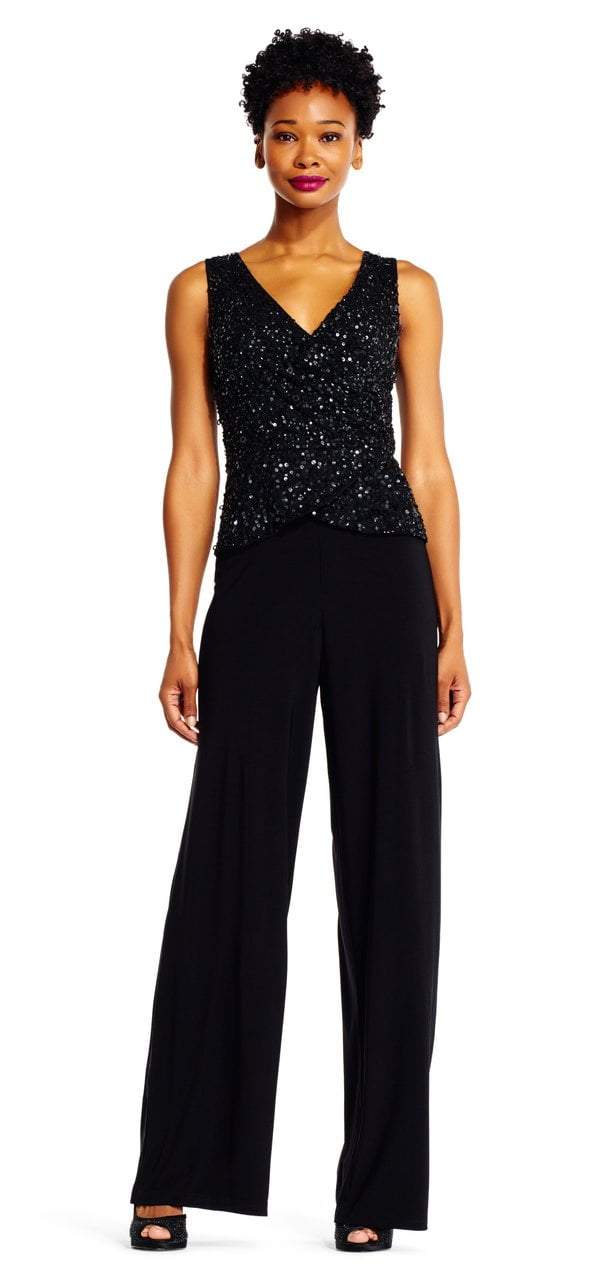 Adrianna Papell - AP1E201490 Sequined Jersey Jumpsuit in Black