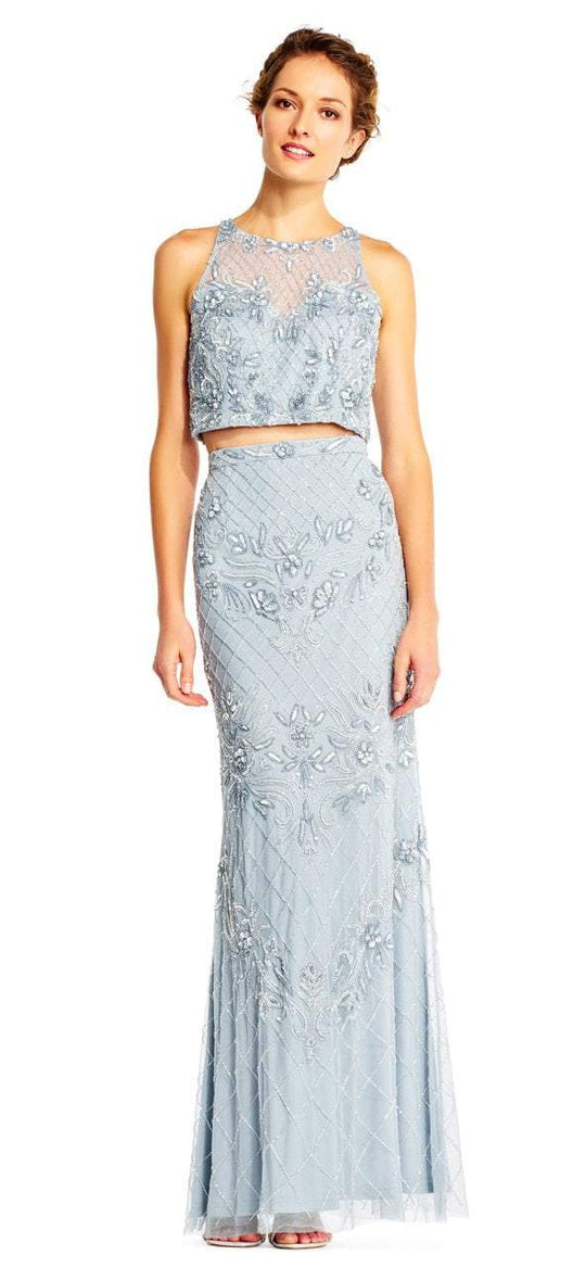 Adrianna Papell - AP1E201534 Beaded Halter Illusion Two Piece Gown in Blue