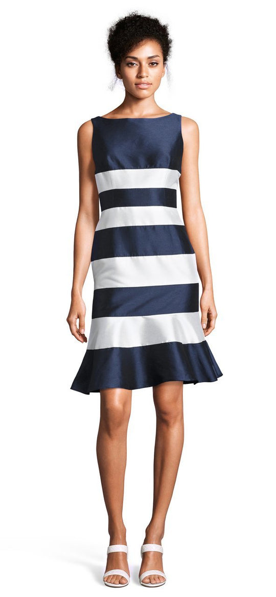 Adrianna Papell - AP1E201573 Stripe Patterned Short Dress in Blue and White