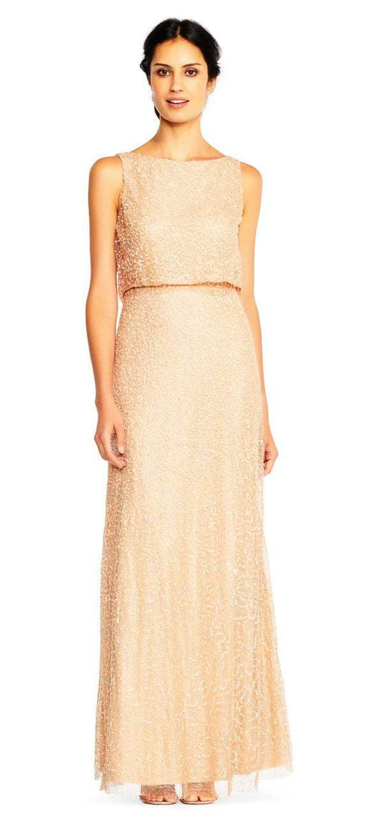 Adrianna Papell - AP1E201759 Sleeveless Popover Sequined Gown in Pink