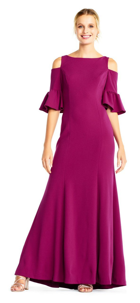 Adrianna Papell - AP1E201829 Cold Shoulder Bell Sleeves Jersey Gown in Purple