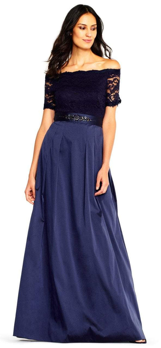 Adrianna Papell - AP1E201965 Off-Shoulder Taffeta A-line Gown in Blue