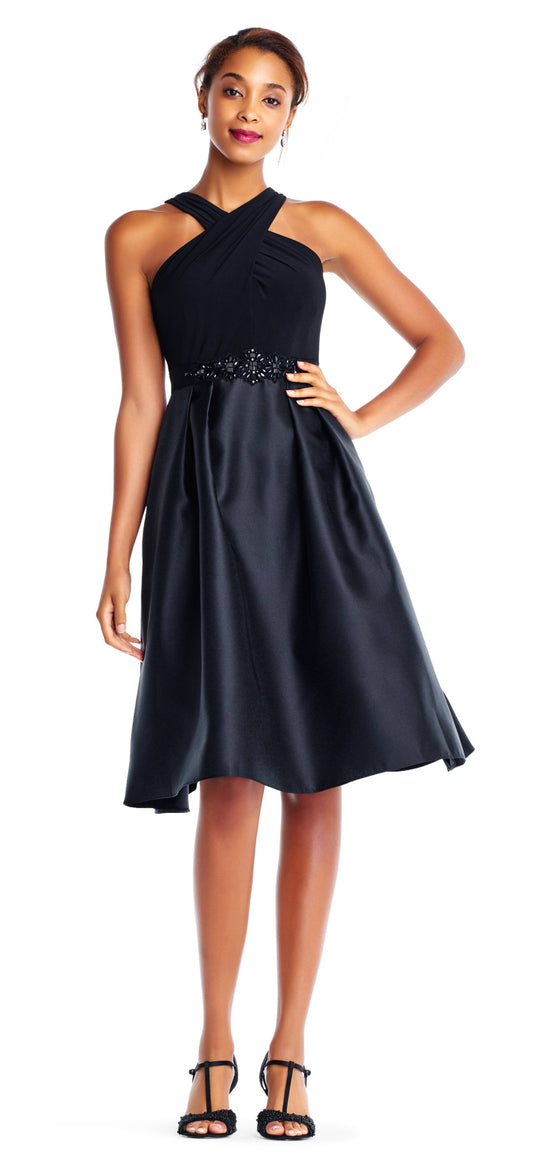 Adrianna Papell - AP1E202707 Criss Cross Halter A-Line Dress In Black