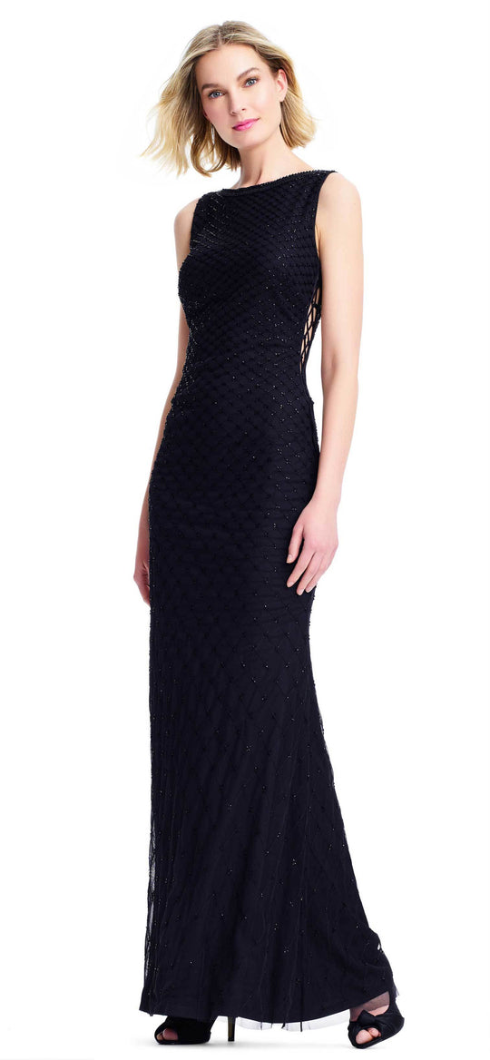 Adrianna Papell - AP1E202825 Bateau Lace Up Sides Dress In Black