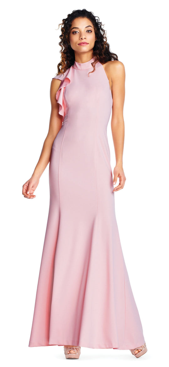 Adrianna Papell - AP1E203268 Ruffled High Neck Trumpet Dress In Pink