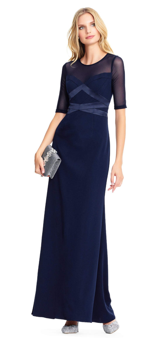 Adrianna Papell - AP1E203438 Sheer Quarter Length Sleeve Sheath Dress In Blue