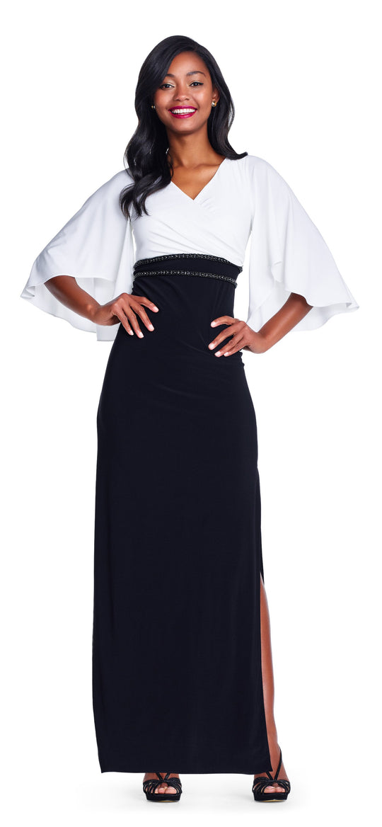 Adrianna Papell - AP1E203560 V-Neck Butterfly Sleeves Dress In White and Black