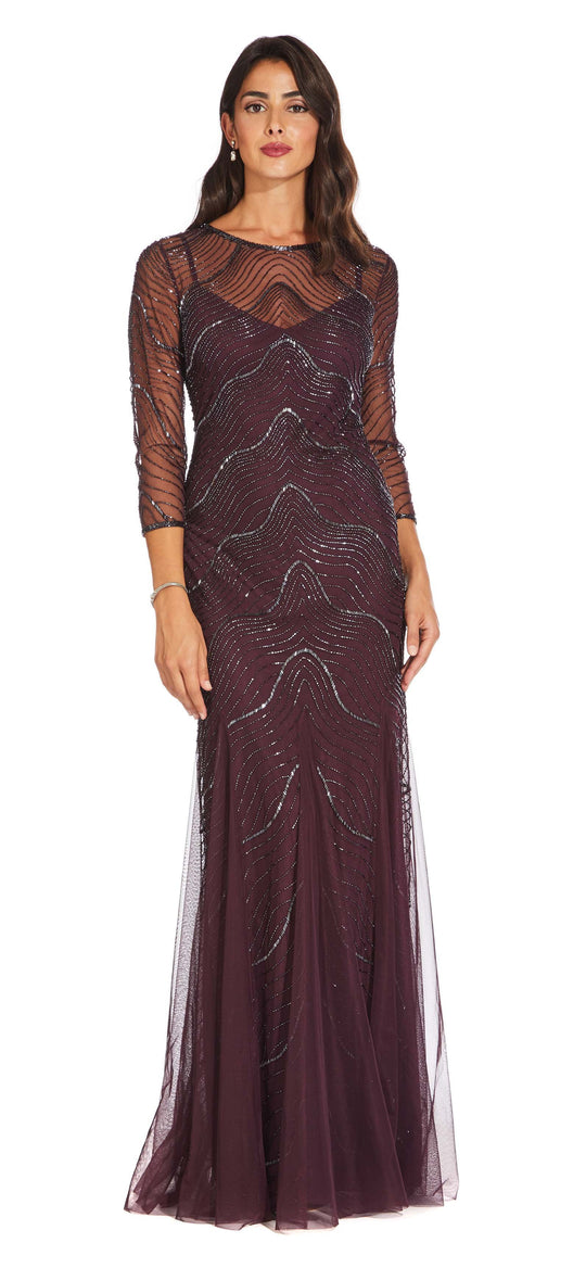 Adrianna Papell - AP1E203632 Bead Embellished Godets Evening Dress In Purple