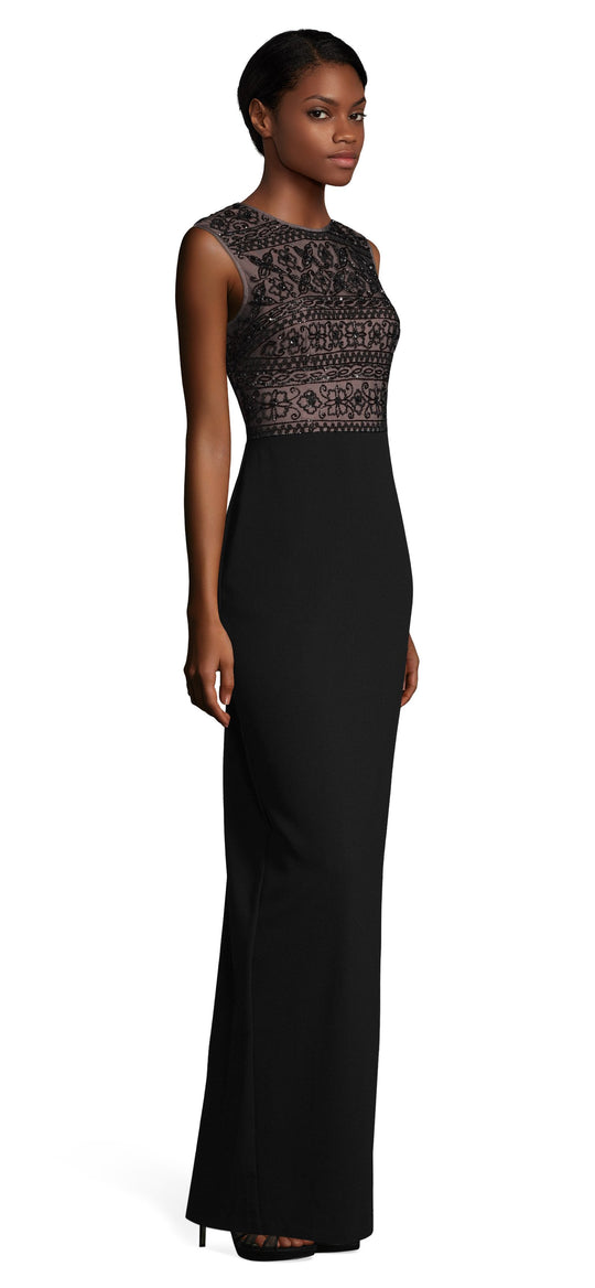 Adrianna Papell - AP1E203663 Beaded Jewel Sheath Dress In Black and Neutral