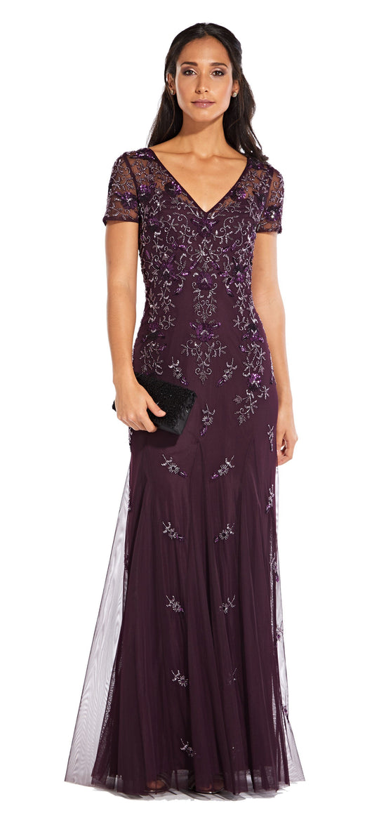 Adrianna Papell - AP1E203711 Floral Beaded Evening Dress In Purple