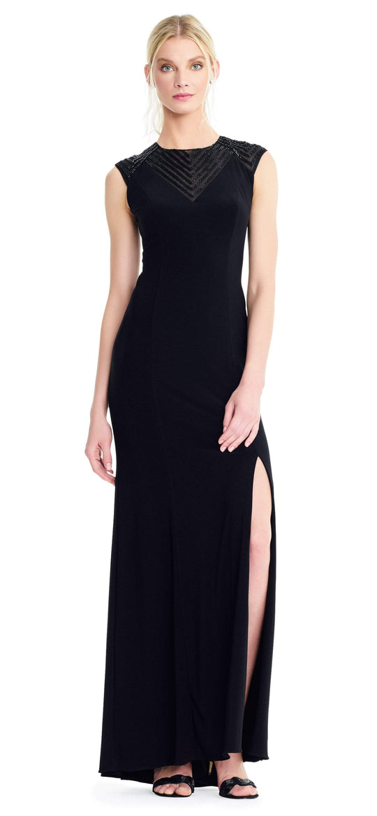 Adrianna Papell - AP1E203779 Beaded Jewel Neck Jersey Trumpet Dress In Black