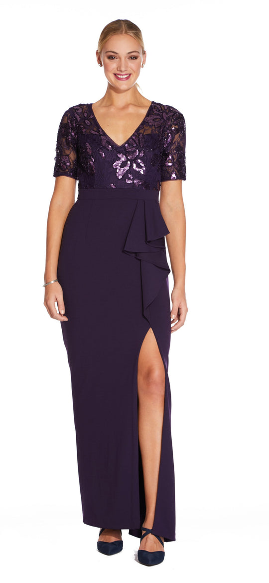 Adrianna Papell - AP1E204114 Sequin Embellished V-Neck Evening Dress In Purple