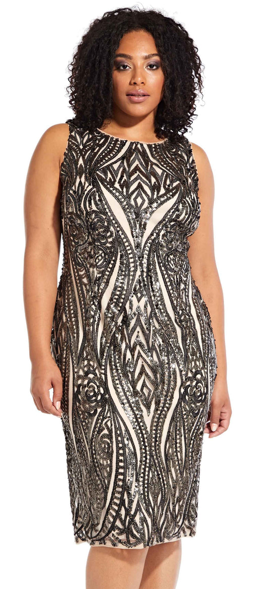Adrianna Papell - AP1E204314 Sequined Jewel Cocktail Dress In Black and Nude