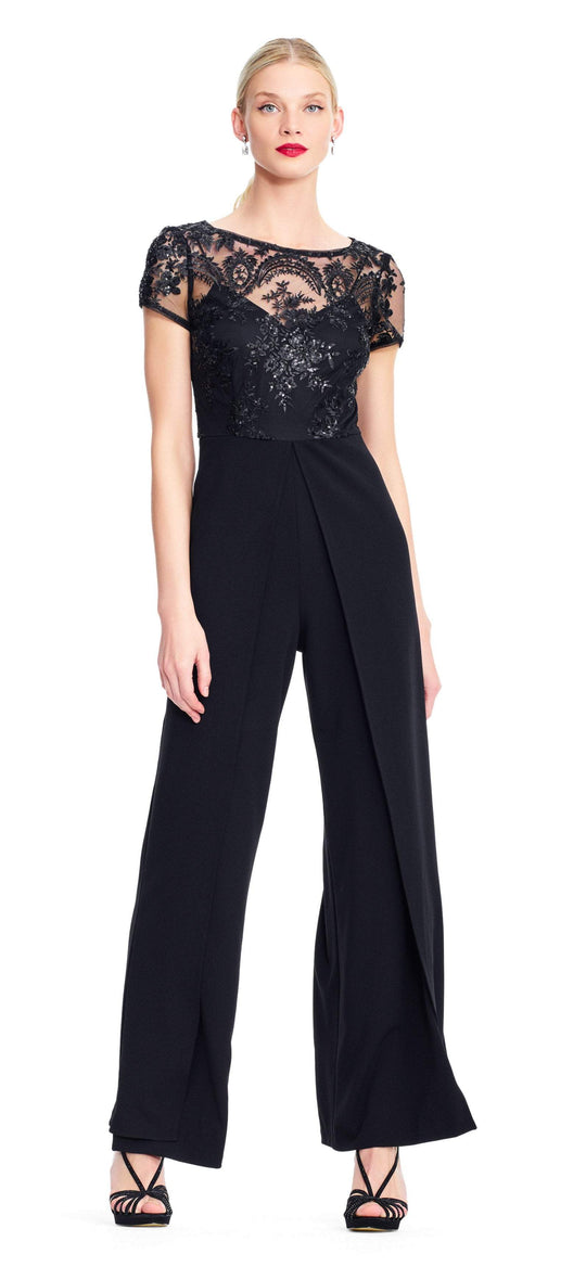 Adrianna Papell - AP1E204347 Embellished Bateau Jumpsuit In Black