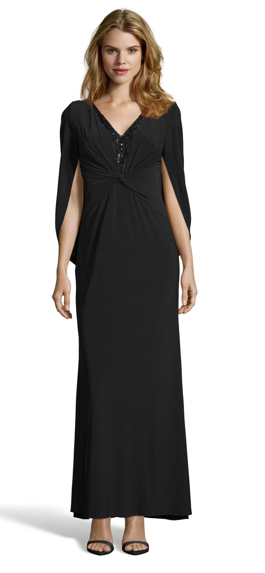 Adrianna Papell - AP1E204664 Knotted V-Neck Capelet Dress In Black