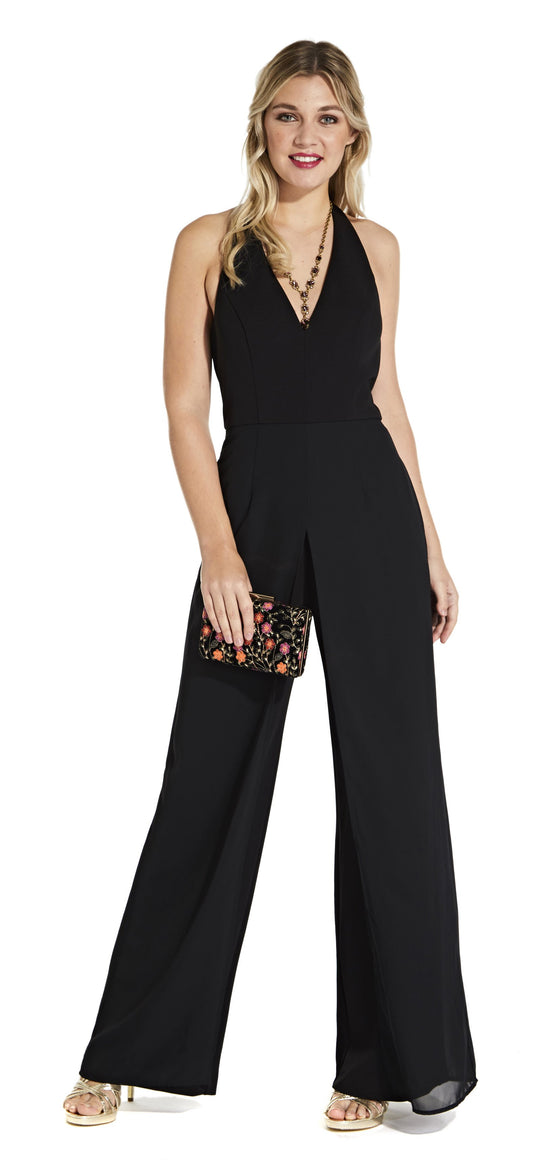 Adrianna Papell - AP1E205170 Sleeveless Halter V-neck Jumpsuit In Black