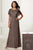Adrianna Papell - 40171 Floral Beaded Flutter Sleeves Dress In Brown