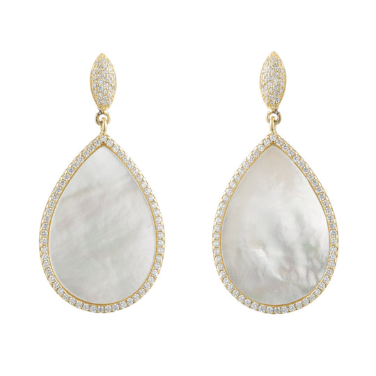 Mother of Pearl Teardrop Earrings with CZ Pavé Halo