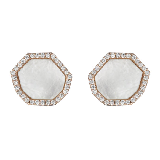 Pavé Mother of Pearl Hexagon Stud Earrrings