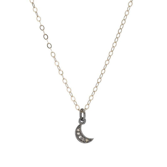 Ashley Schenkein Jewelry - Brooklyn Diamond Mini Moon Necklace in Gold
