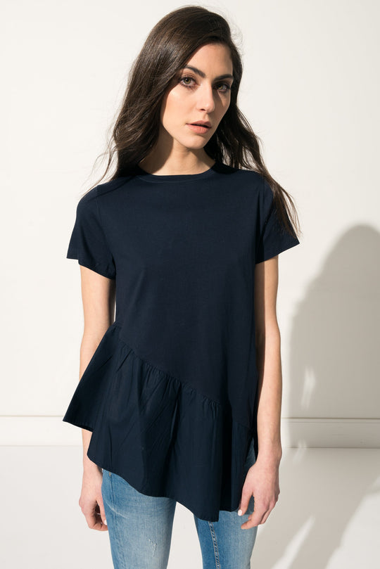 AURA Navy Ruffle Tee | AURA Tee-Shirt marine à volants