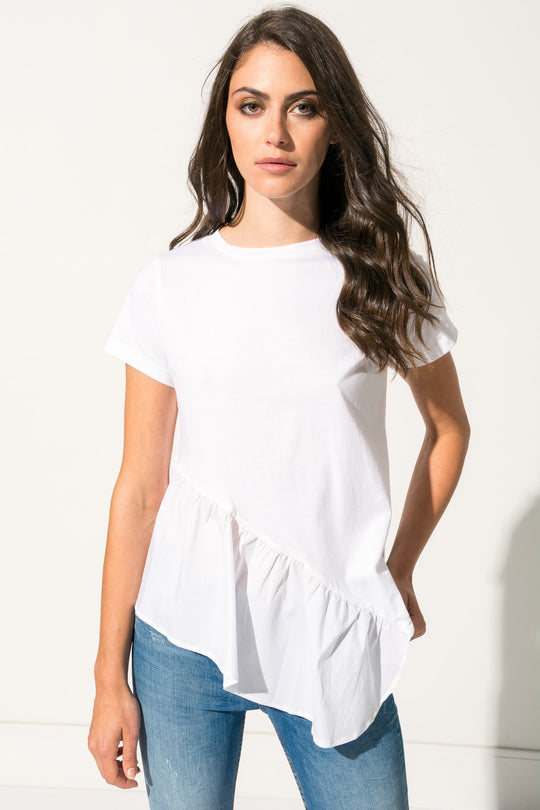 AURA White Ruffle Tee | AURA tee-shirt blanc à volants