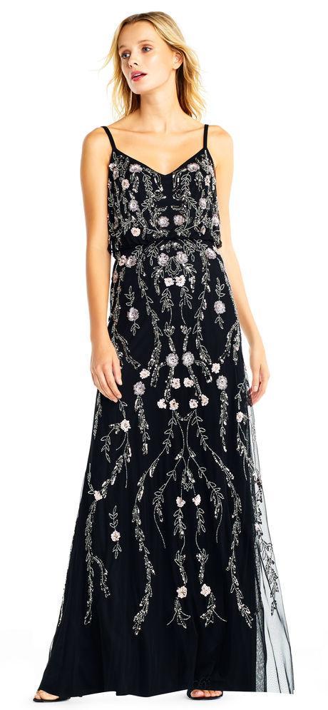 Adrianna Papell - AP1E201262 Floral Beaded Blouson Column Dress in Black, Multi-Color