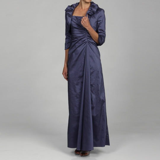 Adrianna Papell - Long Satin Dress with Ruffle Neck Bolero 81848880 in Purple