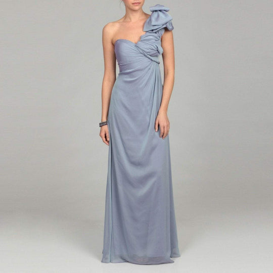 Adrianna Papell - 91856770 Oversized Ribbon Accented Asymmetrical Gown in Silver