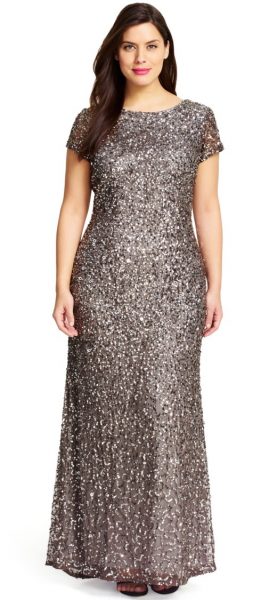 Adrianna Papell - Sequined Bateau Neck Sheath Dress 91874600 in Purple and Gray