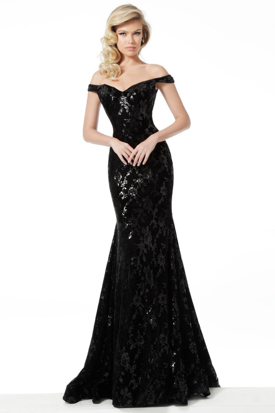 Jovani - 64504 Off the Shoulder Trumpet Dress In Black
