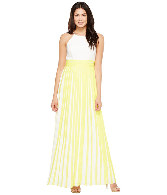 Aidan Mattox Pleated Brocatelle Halter Dress MN1E200900 - 1 pc Lemon In Size 6 Available In Yellow