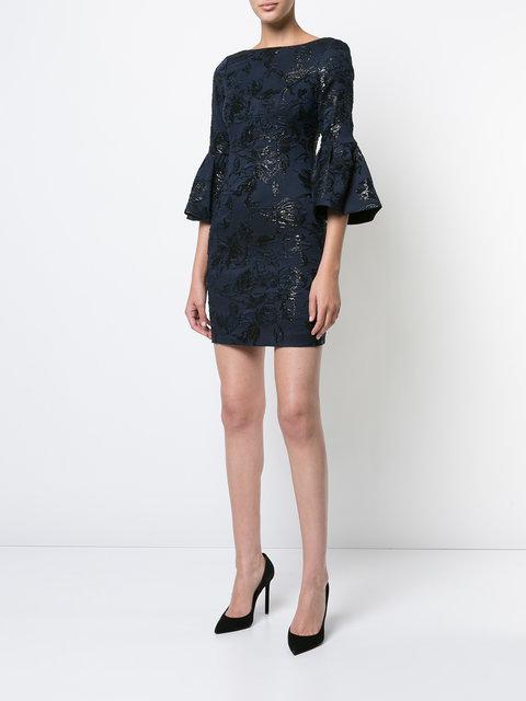 Aidan Mattox - MN1E201567 Jacquard Bateau Sheath Dress In Blue
