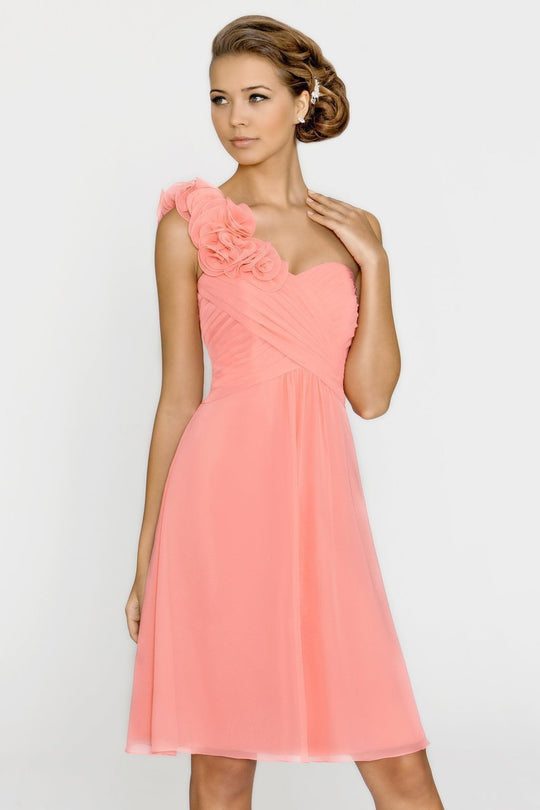 Alexia Designs - 152S Ruffled One Shoulder A-line Dress In Pink and Orange