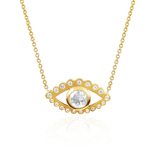 Logan Hollowell - NEW! Third Eye Moonstone and Diamond Necklace in Yellow Gold