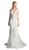 Cinderella Divine - 5232 Floral Applique Scoop Neck Trumpet Dress In White