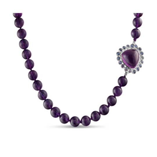 Amethyst and Rainbow Moonstone Necklace in 18K  White Gold
