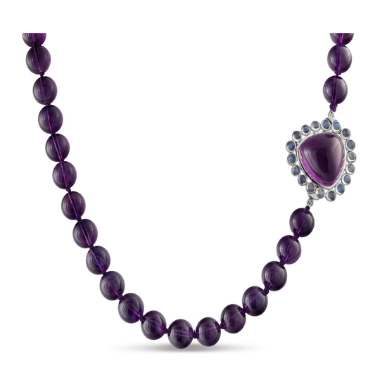 Tresor Collection - Amethyst and Rainbow Moonstone Necklace in 18K  White Gold