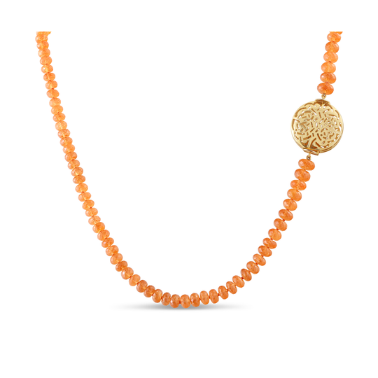 Mandarin Garnet Beads Necklace in 18K Yellow Gold